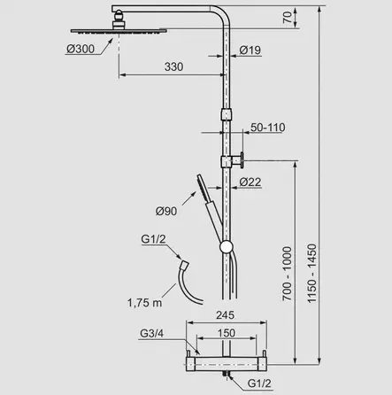 MORA INXX II Shower System Kit - Suihkut ja Termostaatit - 7391887273254 - 2
